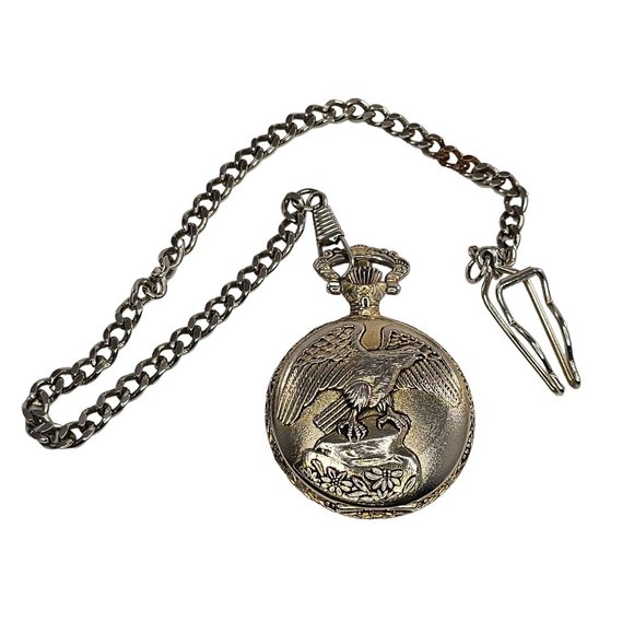Edison Pocket Watch Quartz Eagle Motif Thailand Movement - Picture 1 of 9